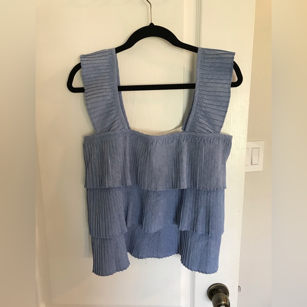 J. Crew Chambray Blue Pleated Tiered Ruffle Top/Cami.